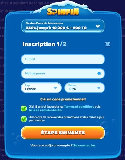 inscription Spinfin Casino